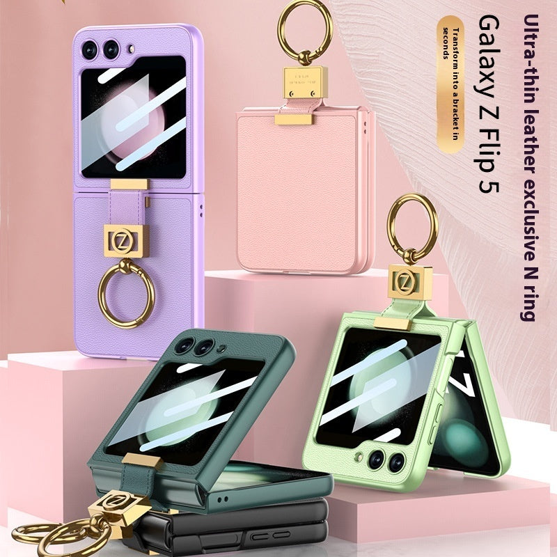 Funda de teléfono plegable con hebilla anular galvanizada con letras creativas
