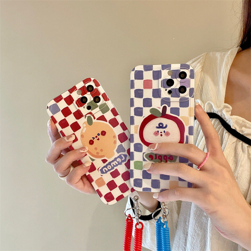Funda de limón de tablero de ajedrez con cordón para primavera