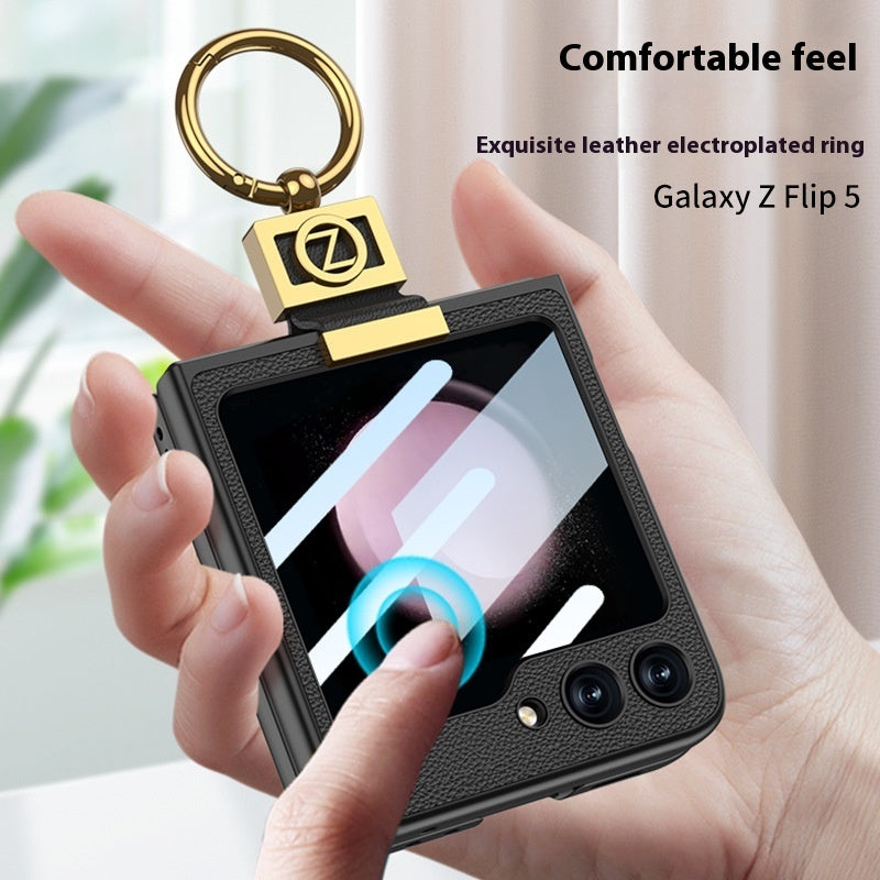 Funda de teléfono plegable con hebilla anular galvanizada con letras creativas
