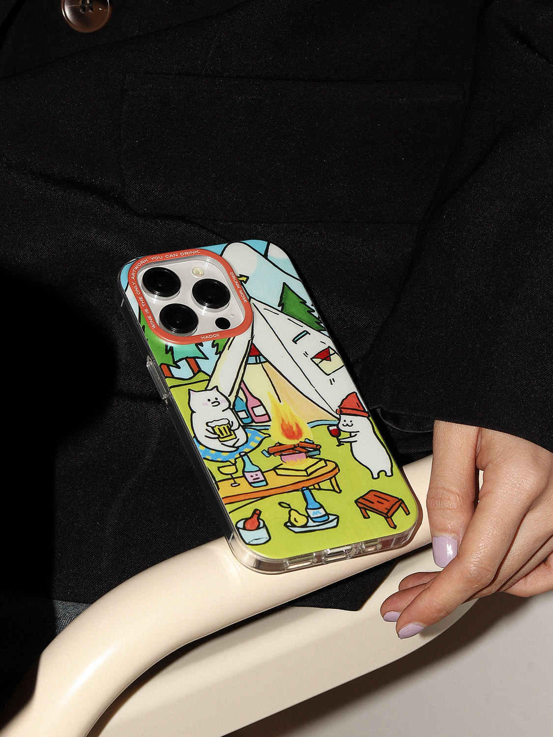 Coque de téléphone anti-chute motif dessin animé « Pique-nique de chats »