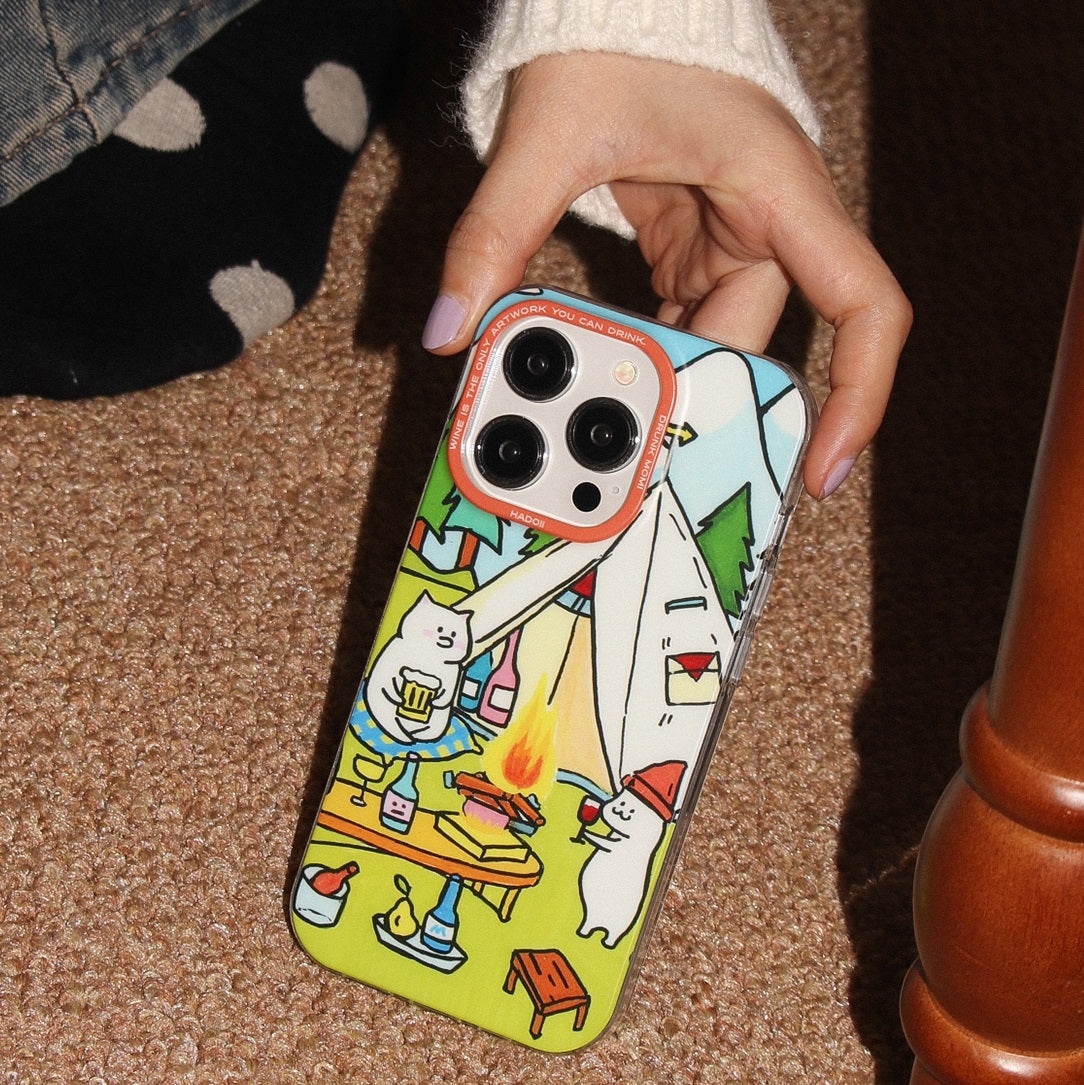 Funda Protectora Anticaída para Teléfono con Diseño de Gatos de Picnic