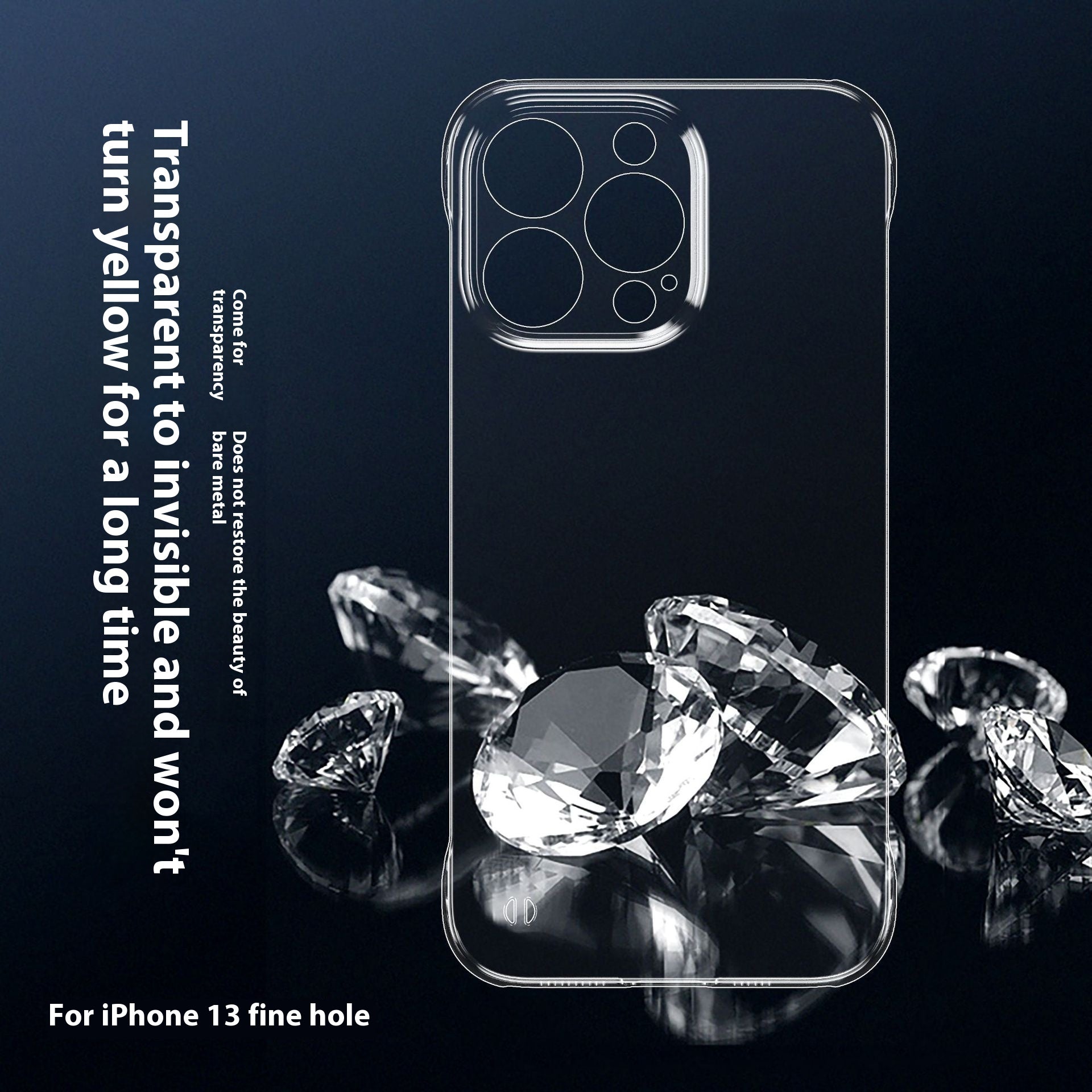 Funda de teléfono transparente sin marco para PC, funda protectora de orificio fino