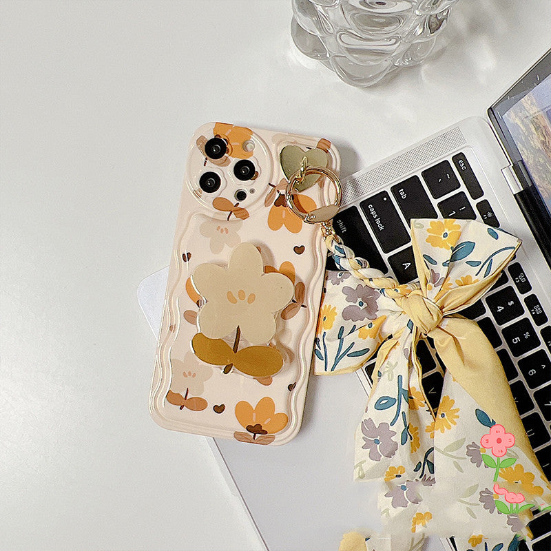 Fundas para Teléfono de Seda con Lazos y Estampado de Hojas y Flores de Otoño