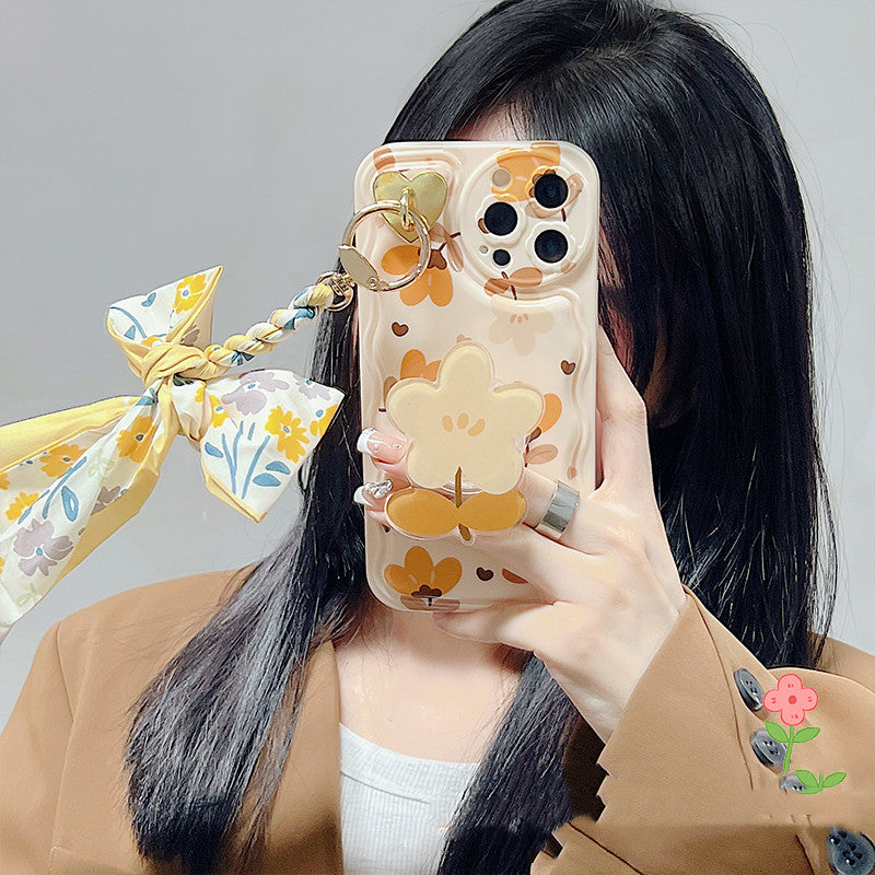 Fundas para Teléfono de Seda con Lazos y Estampado de Hojas y Flores de Otoño