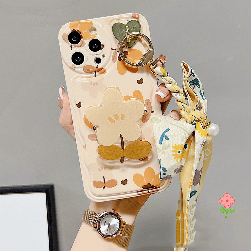 Fundas para Teléfono de Seda con Lazos y Estampado de Hojas y Flores de Otoño