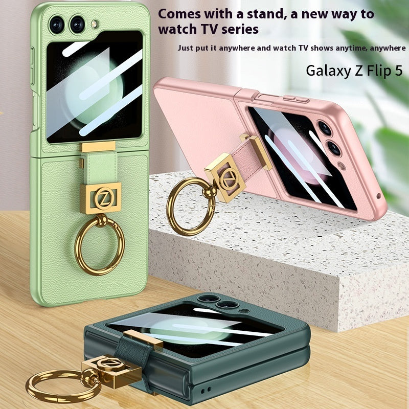 Funda de teléfono plegable con hebilla anular galvanizada con letras creativas