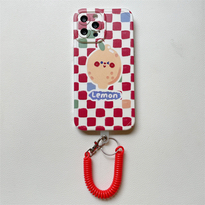 Funda de limón de tablero de ajedrez con cordón para primavera