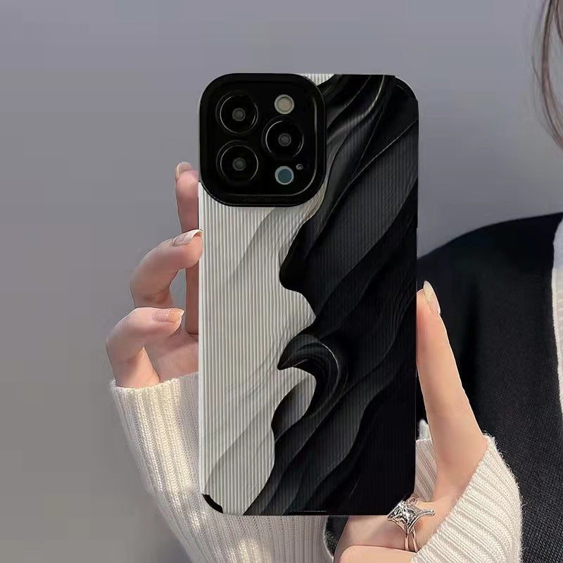 Funda de teléfono con patrón de ondas y chapa de madera