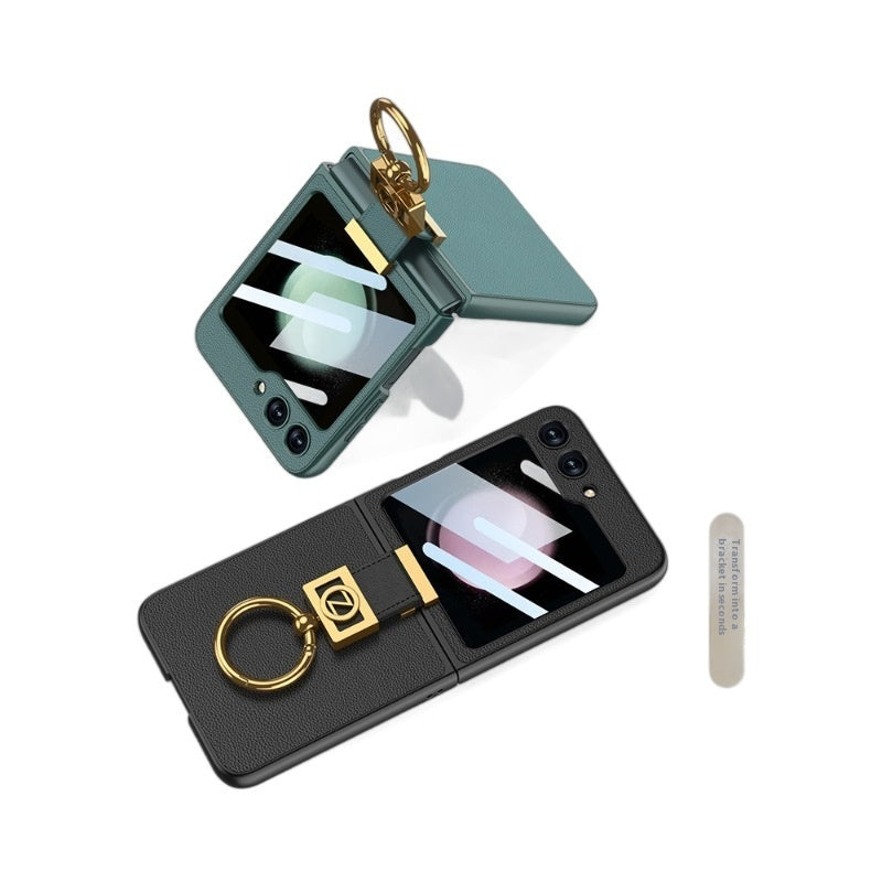 Funda de teléfono plegable con hebilla anular galvanizada con letras creativas