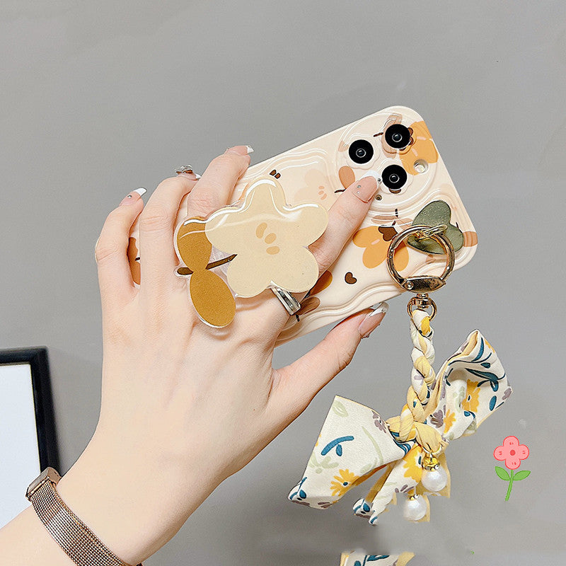 Fundas para Teléfono de Seda con Lazos y Estampado de Hojas y Flores de Otoño
