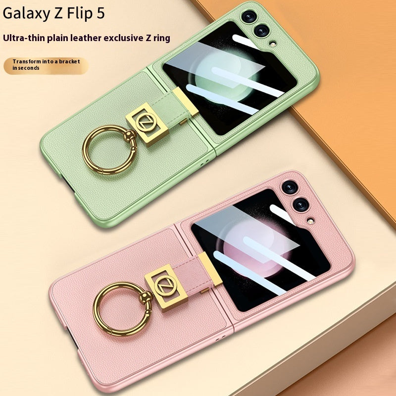 Funda de teléfono plegable con hebilla anular galvanizada con letras creativas