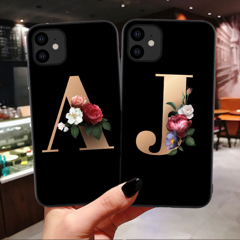 26 coques de téléphone en silicone avec les lettres de l'alphabet anglais