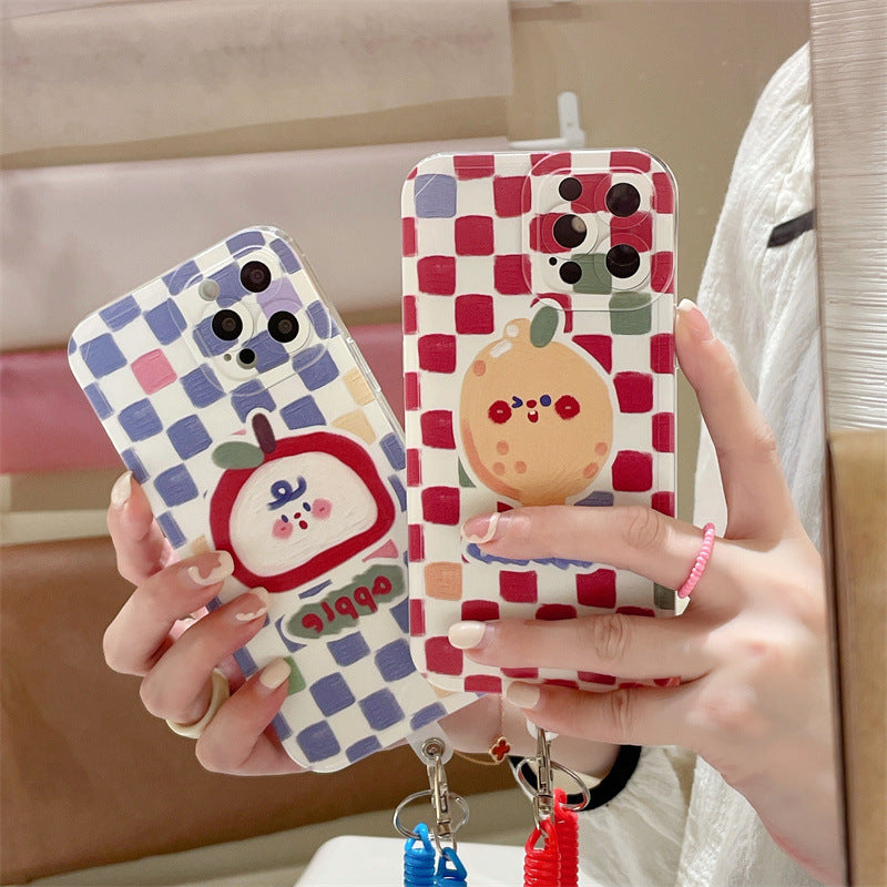 Funda de limón de tablero de ajedrez con cordón para primavera