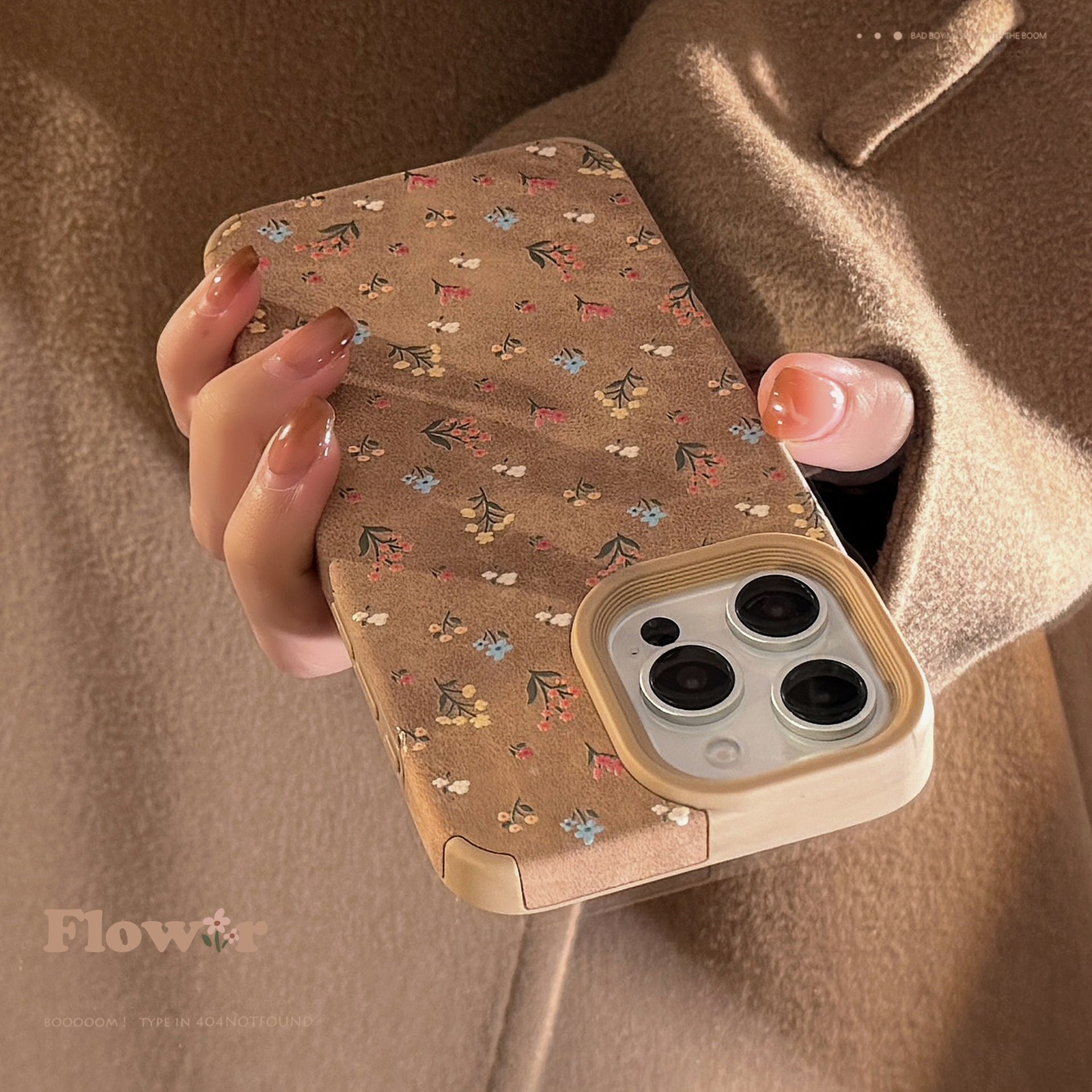 Funda de Teléfono Floral Suave y Delicada con un Aire Artístico Retro de Otoño-Invierno