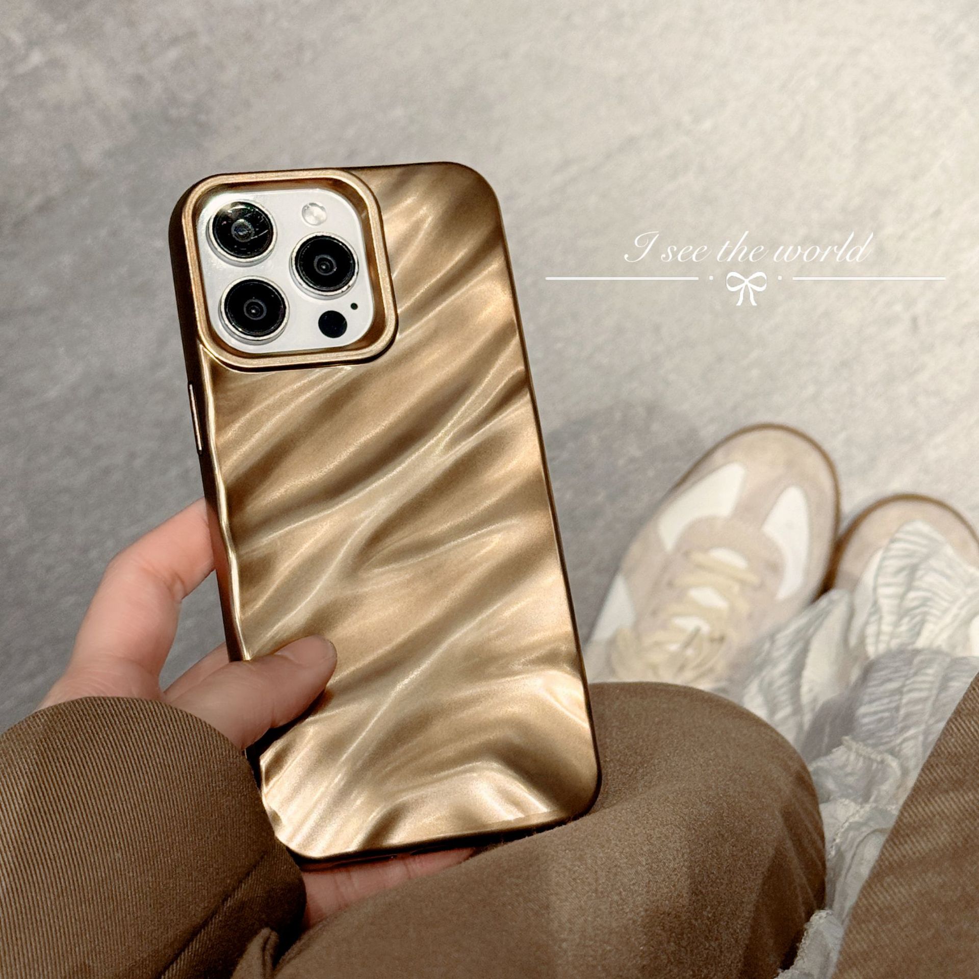 Funda de Teléfono de Seda con Patrón de Oro del Desierto de Alta Calidad