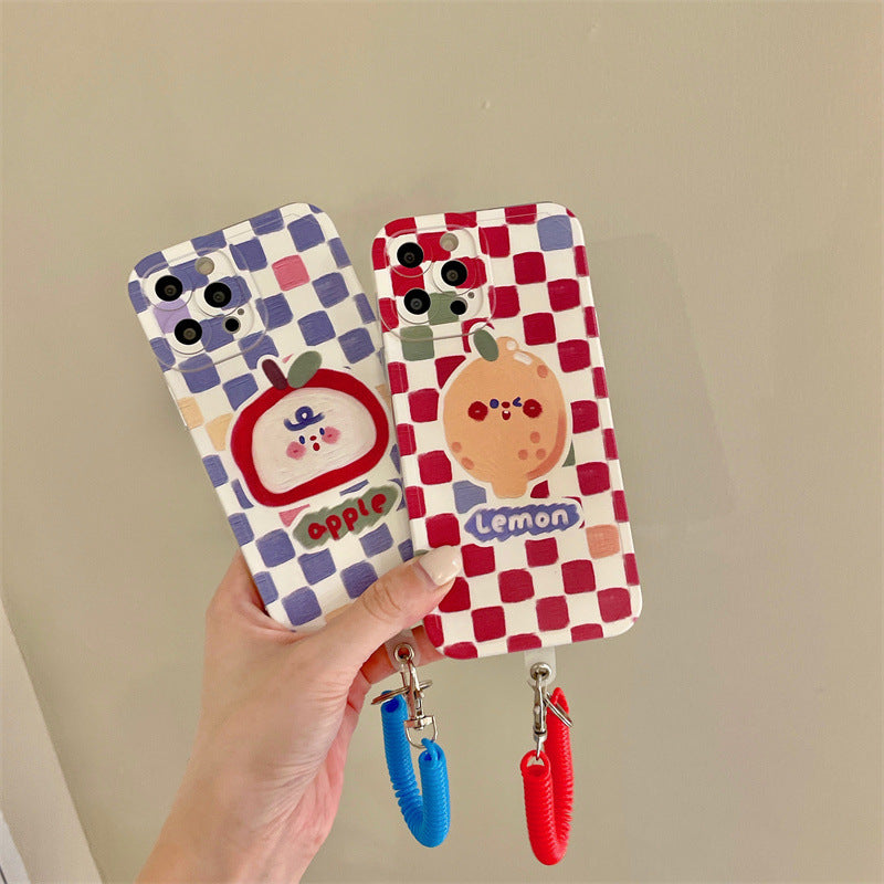 Funda de limón de tablero de ajedrez con cordón para primavera