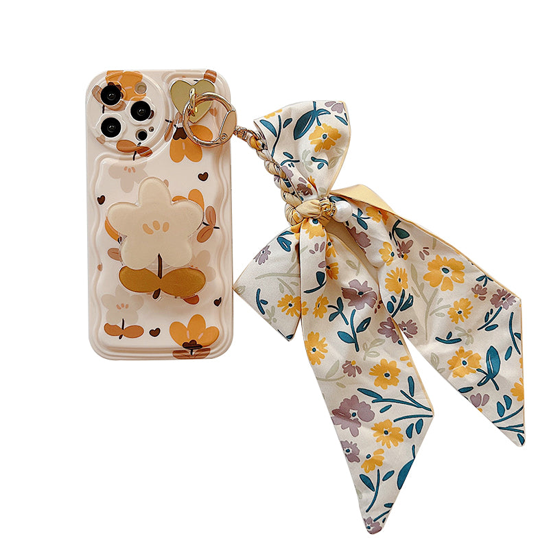 Fundas para Teléfono de Seda con Lazos y Estampado de Hojas y Flores de Otoño
